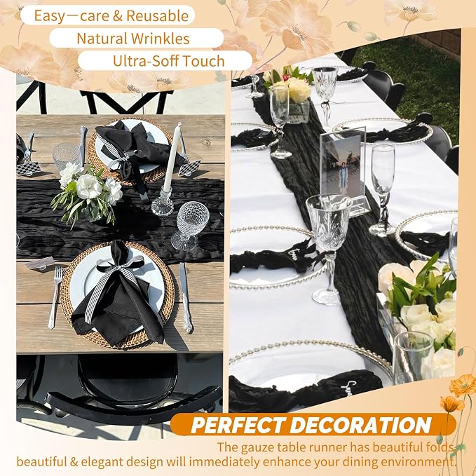 Showgeous 30 Pack Black Cheesecloth Table Runner, 17 x 108 Inches | Boho - Image 6