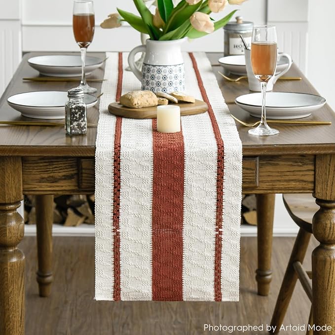 Artoid Mode Caramel Rustic Woven Table Runner 12x108 Inch | Holiday Farmhouse - Image 2