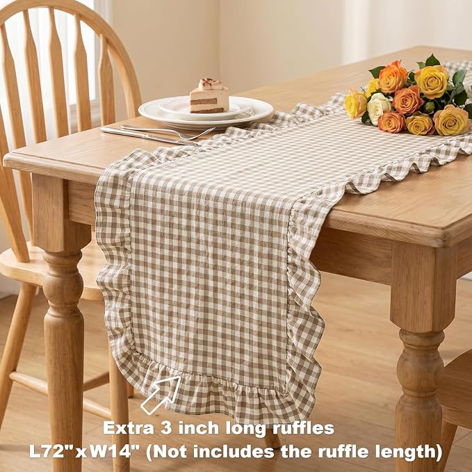 Eternal Beauty 14x72 Gingham Ruffle Table Runner - Image 4