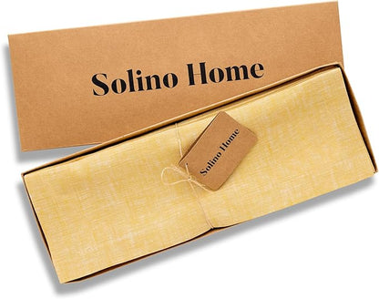 Solino Home Linen Placemats Set of 4-100% Pure Linen Chambray Mustard Yellow Cloth Placemats 14 x 19 Inch for Spring, Easter - Athena