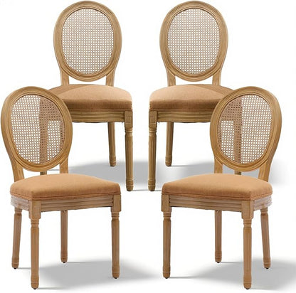 SoarFlash French Dining Chairs Set of 4, Vantage Dining Chair with Round Back, Wood Leg Farmhouse Country Rattan Dining Chair for Kitchen,Bedroom,Brown