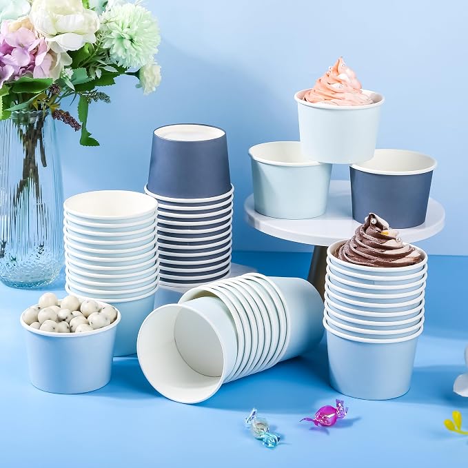 AimFun 60Pc Dusty Blue Treat Snack Cups Paper Ice Cream Cups 8oz | 4 Colors - Image 4