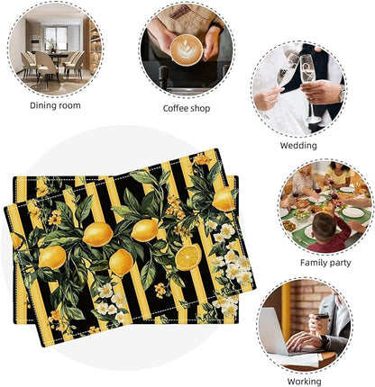 Lemon Placemats Set of 6, Yellow Lemon Place Mats, Fruit Waterproof Washable Table Mats for Home Party Indoor Kitchen Dining Table Decoration 12x18 Inch