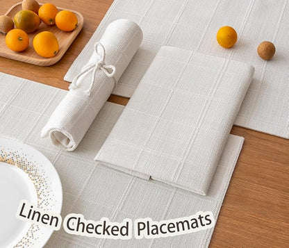 Linen Checked Placemats Set of 4, Machine Washable, Thick Textured Farmhouse - Image 4