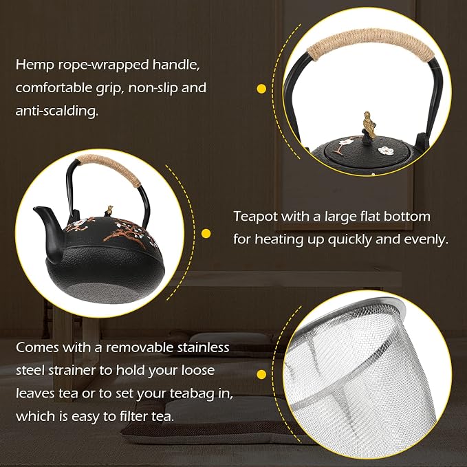Dyna-Living Cast Iron Teapot 40.6oz Japanese Tea Kettle Set - Image 3
