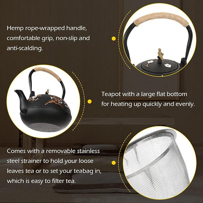 Dyna-Living Cast Iron Teapot 40.6oz Japanese Tea Kettle Set - Image 3