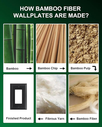 6-Pack Decorator Wall Plate Cover, Black Decorative Switch Plates and Outlet Covers, Durable Natural Bamboo Fiber Wall Plates for Electrical Outlets, Receptacle, GFCI Outlet, Dimmer Switch