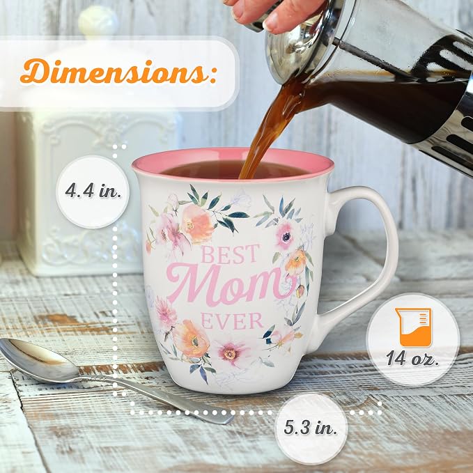 Christian Art Gifts White and Pink Floral Ceramic Coffee Mug – 14 oz. Lead & - Image 2