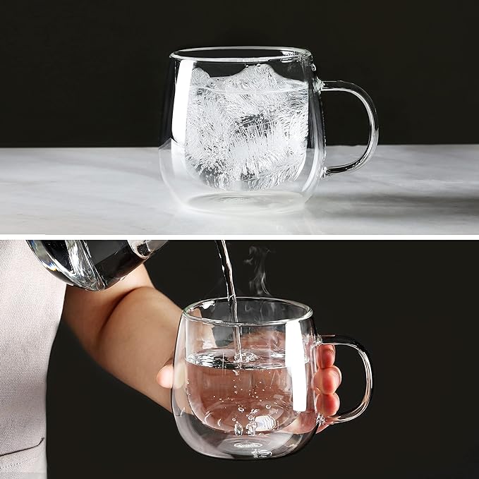 CNGLASS 16oz Double Walled Glass Coffee Mugs, Large Clear Coffee Cups - Image 5