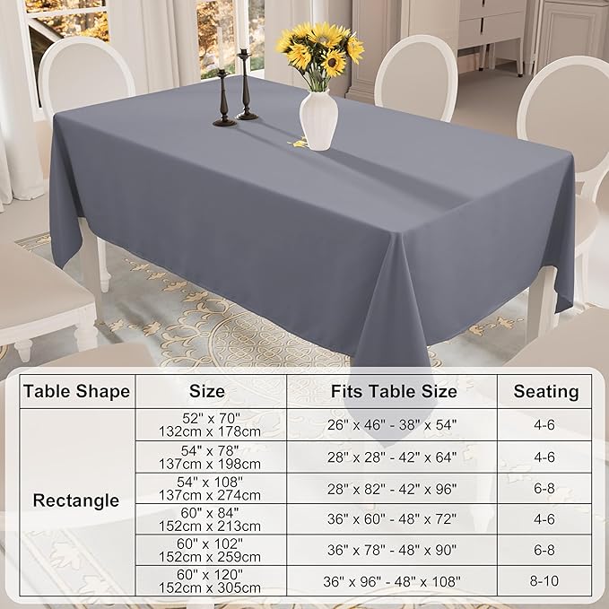 Smiry 4 Pack Rectangle Table Cloth, Waterproof Anti-Scratch Polyester Tablecloth, Decorative Washable Fabric Table Cover for Dining, Buffet, Parties and Outdoor, 60x120, Grey