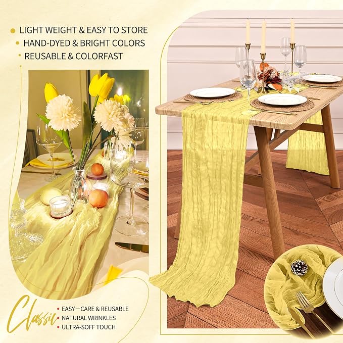 4 Pack Cheesecloth Table Runner 10FT Light Yellow Table Runner Boho Gauze - Image 5