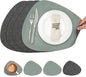 Placemats and Coasters, Washable Reversible Placemats Round Faux Leather Wipeable Place Mats Non Slip Heat Resistant Indoor Outdoor Table Mats (Set of 4, Gray Sage Green)