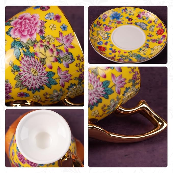 KAMMAK Tea Cup and Saucer, Ceramic Coffee Cups, 7 oz, Afternoon Tea and - Image 4