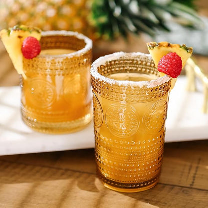 Kate Aspen Hobnail Beaded Floral Amber Drinking Glasses, Vintage Glassware Set - Image 2