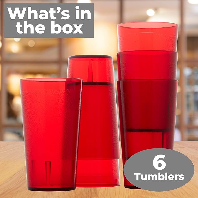 Restaurant Grade, BPA-Free 12oz Red Plastic Cups 6pk. Super Durable, Break - Image 8
