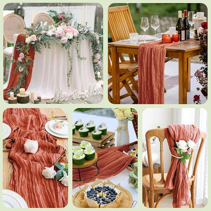 Cheesecloth Table Runner 10FT Terracotta Boho Gauze Rustic Sheer Runners | - Image 7