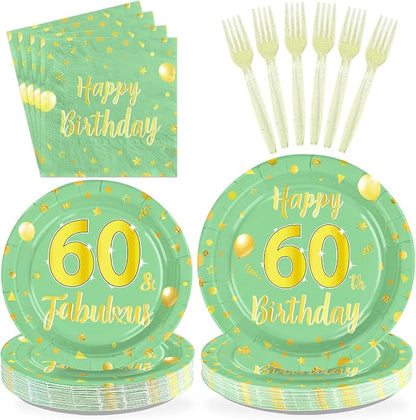 96 Pcs Sage Green Gold 60th Birthday Decorations Serves24 | 60th Birthday by Greencian