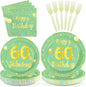 96 Pcs Sage Green Gold 60th Birthday Decorations Serves24 | 60th Birthday by Greencian