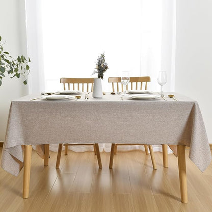 JIUZHEN Faux Linen Farmhouse Tablecloth Rectangular, Wrinkle Stain Resistant Table Cloth Rectangle Table Cover for Kitchen Dining, Holiday Party Dinner, Stone, 60 x 84 Inch