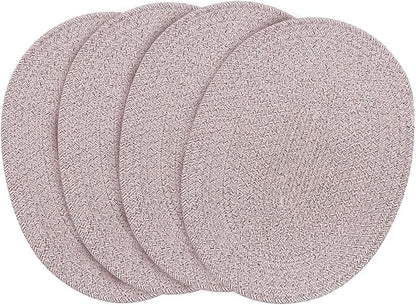 Braided Placemats Set of 6, Cotton Fabric Oval Table Mats Non Slip Washable 16 * 12 inch Oval Place Mats, 6 Pack Mix Brown Rope Woven Placemats