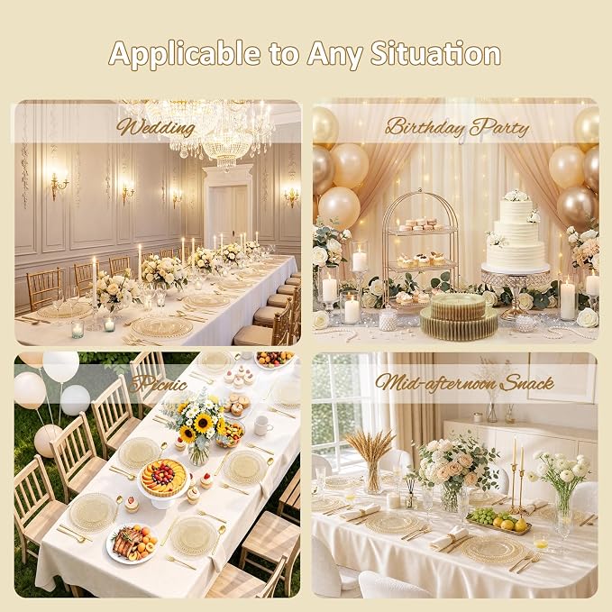 U-QE 60PCS Gold Glitter Plastic Plates, Beaded Plates Disposable Heavy Duty | - Image 7