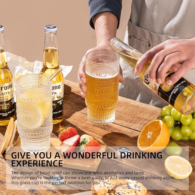 Drinking Glasses with Bamboo Lids and Glass Straw 2pcs Set, 16oz Glass Tumbler - Image 2