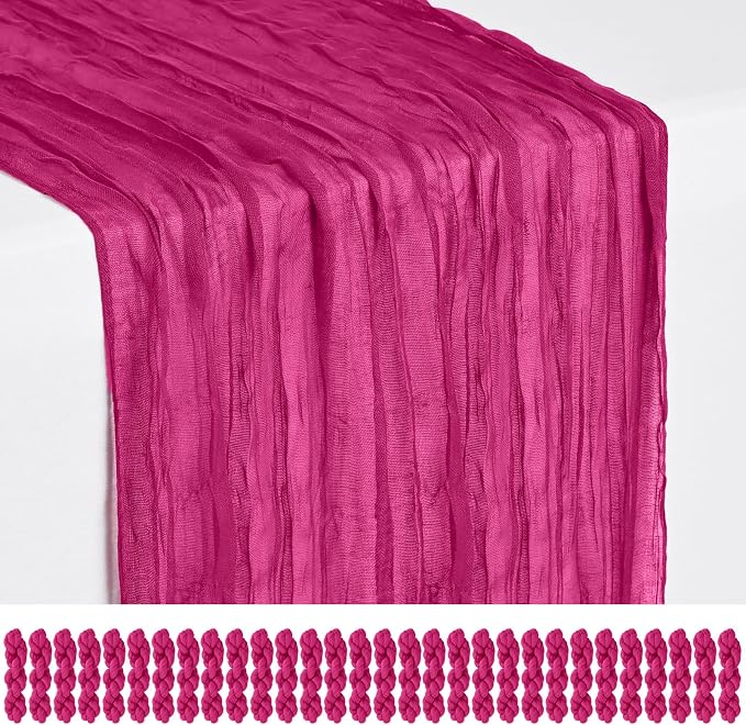 Showgeous 30 Pack Fuschia Cheesecloth Table Runner, 17 x 108 Inches | Boho by Showgeous