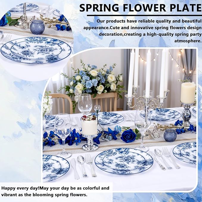 60PCS Blue Floral Plates Disposable - Image 6
