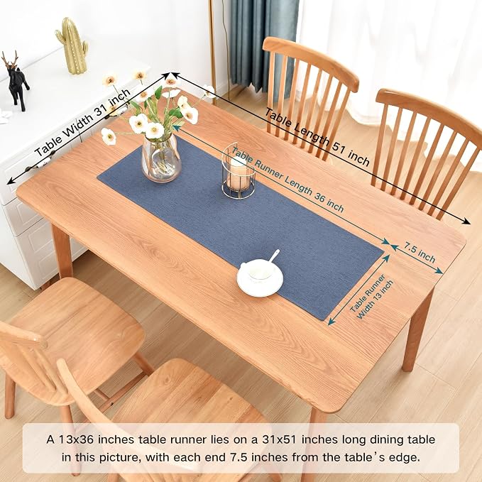 Faux Linen Small Table Runner Water Resistant 13 x 36 in, Coffee Table Runner - Image 2