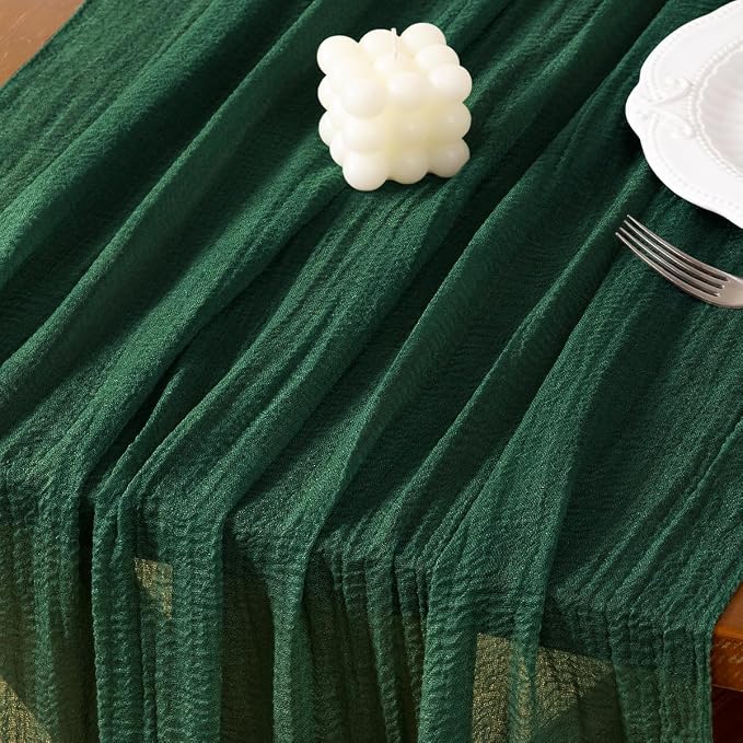 Cheesecloth Table Runner Summer Boho Wedding Shower Party Home Decor | Emerald - Image 4