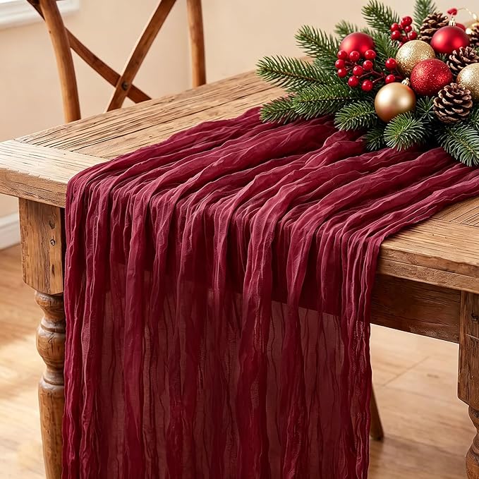 6Pcs Burgundy Table Runner, 10FT Boho Rustic Burgundy Maroon Table Runner by Miucat