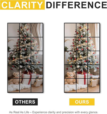 Large Window Pane Full Length Mirror for Wall, 55"x28" Black Rectangular Wall Mirror for Living Room, Bedroom, Entryway, Hanging or Leaning
