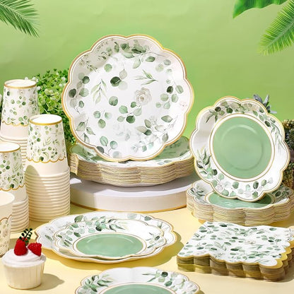 Funnymoom 250 Pcs Sage Green Color Party Decorations Eucalyptus Greenery Plates - Image 6