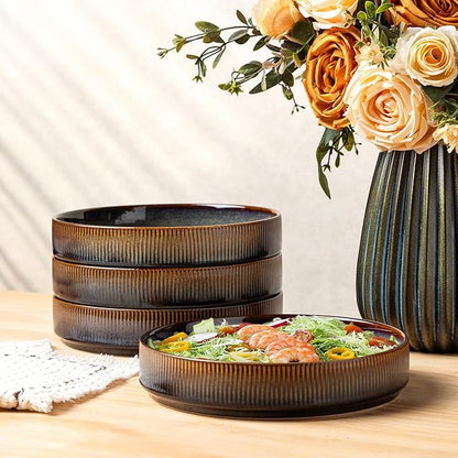 theterra 7.5'' Ceramic Pasta Bowls, Salad Bowls Set of 4, Stoneware Serving Bowls for Fruits, Noodle, Dinner, House-warming Wedding Present, Coca Mocha