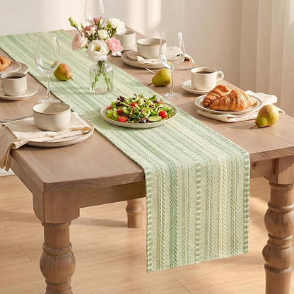 Artoid Mode Sage Green Farmhouse Stripe Braided Table Runner 12x60 Inch | - Image 8