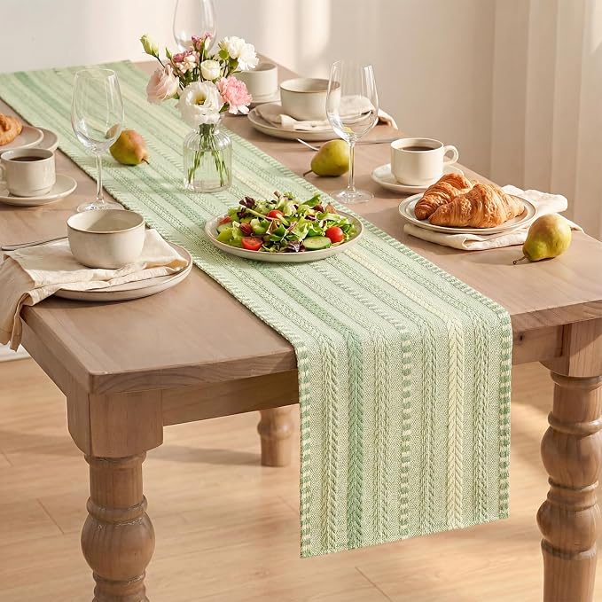 Artoid Mode Sage Green Farmhouse Stripe Braided Table Runner 12x120 Inch | - Image 8