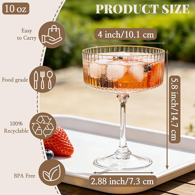 24PCS Plastic Martini Glasses, Unbreakable Reusable Champagne Coupe, Removable - Image 2
