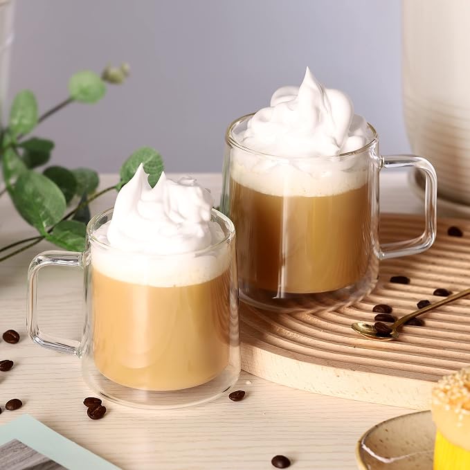 CNGLASS 12oz Glass Coffee Mugs, Double Wall Insulated Glass Cups - Image 4