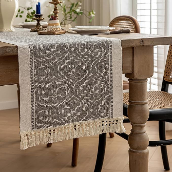Farmhouse Boho Rustic Neutral Table Runner Decor by QGENUINE
