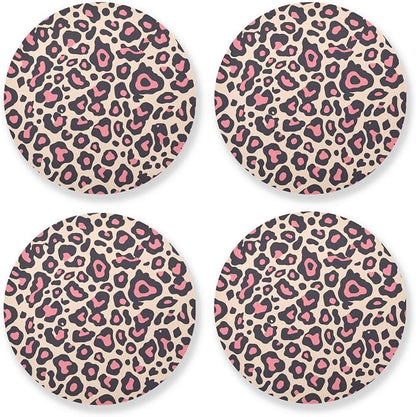 Leopard Pattern Pink Black Hawaiian 4 Pcs Coasters by KLL