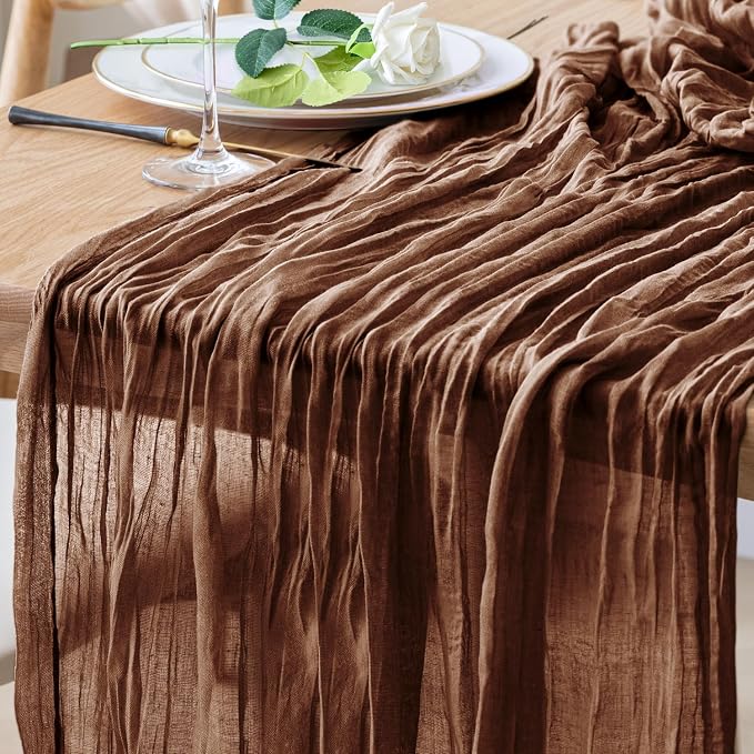Cheesecloth Table Runner 10FT Brown Boho Gauze Rustic Sheer Runners | Cheese by Xiomot