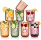 Set of 8 Dopamine Colored Ribbed Glassware, 4 Highball Glasses 14oz & 4 Rocks by Khen