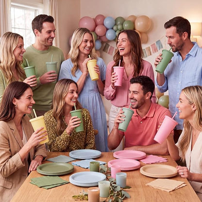 Skylety 24 Pcs Pink and Green Plastic Cups - Image 6