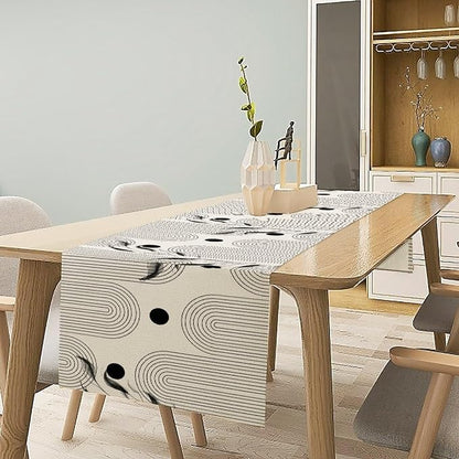 YCness Boho Mid Century Modern Table Runner Black White Dining Table Decor - Image 3