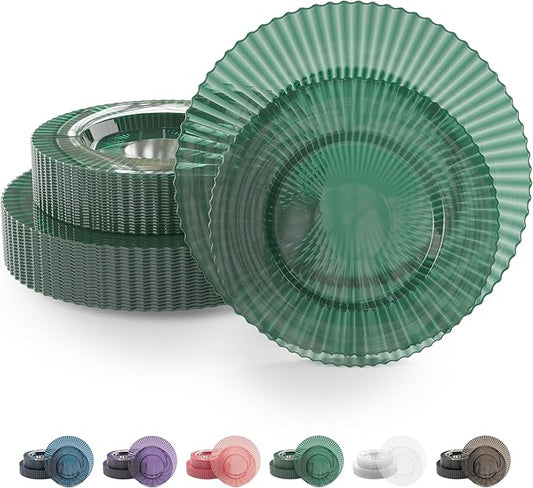 Exquisite 80 Piece Plastic Disposable Plates Set For 40 Guests I 40 X 9 Inch & 40 X 11 Inch Disposable Plastic Plates | Color: Green| Great for Weddings Parties And Formal Occasions