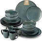 MALACASA 16 Pieces Dinnerware Sets, Farmhouse Plates and Bowls Sets, Embossed by MALACASA