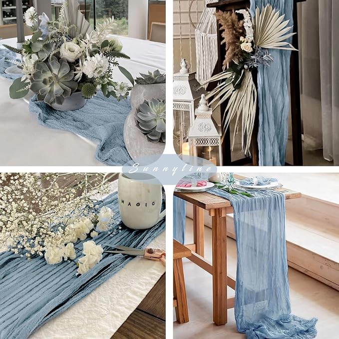 Dusty Blue Cheesecloth Table Runner 10FT Runner - Image 6