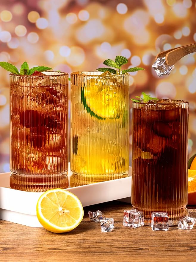 16Oz Amber Ribbed Glassware Set Of 6 – Vintage Drinking Glasses And Ribbed - Image 5