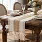 Burlap Boho Table Runner Macrame Brown 90in Farmhouse Woven Runner | Burlap by Xiomot