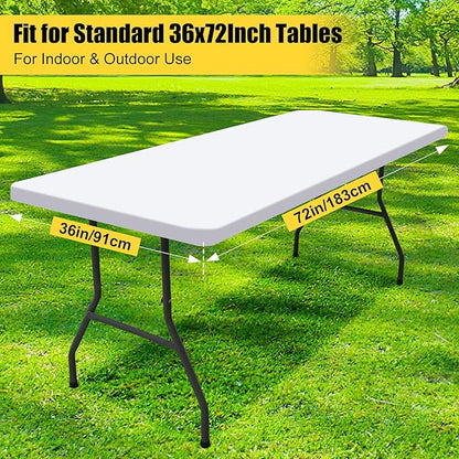Smiry Rectangle Picnic Table Cloth, Waterproof Elastic Fitted Tablecloths for 6 Foot Tables, Washable Polyester Table Cover for Camping, Indoor and Outdoor (White, 36"x72")